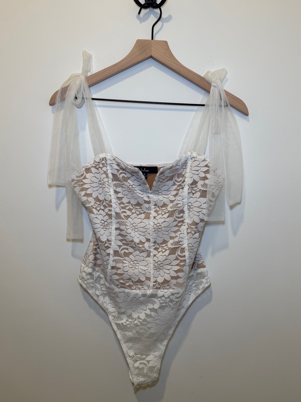 Lulus Perfect Persona Ivory and Beige Lace Tie-Strap Bodysuit